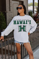 HAWAII RAINBOW WARRIORS BIG GOALS DROP SHOULDER LONG SLEEVE TEE WITH RIBBED NECKLINE AND CUFFS