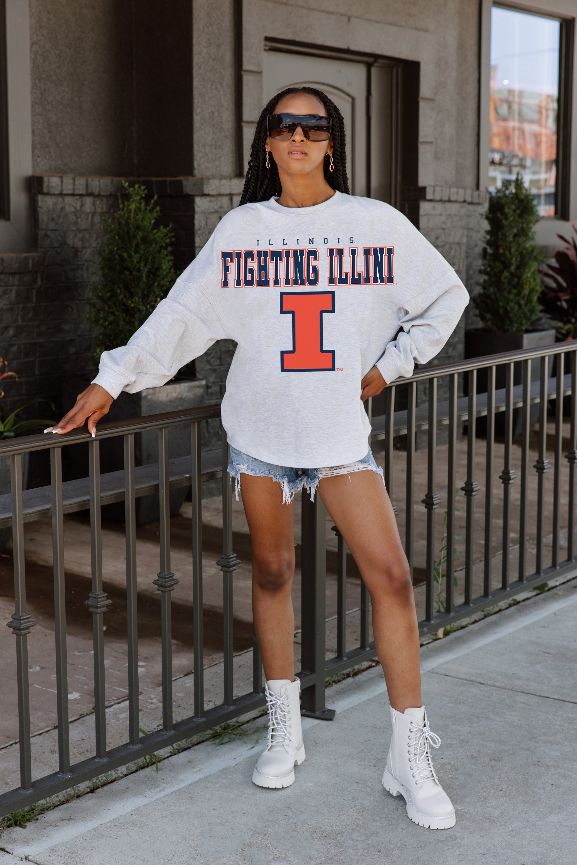 ILLINOIS FIGHTING ILLINI BIG GOALS DROP SHOULDER LONG SLEEVE TEE WITH RIBBED NECKLINE AND CUFFS