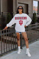 INDIANA HOOSIERS BIG GOALS DROP SHOULDER LONG SLEEVE TEE WITH RIBBED NECKLINE AND CUFFS