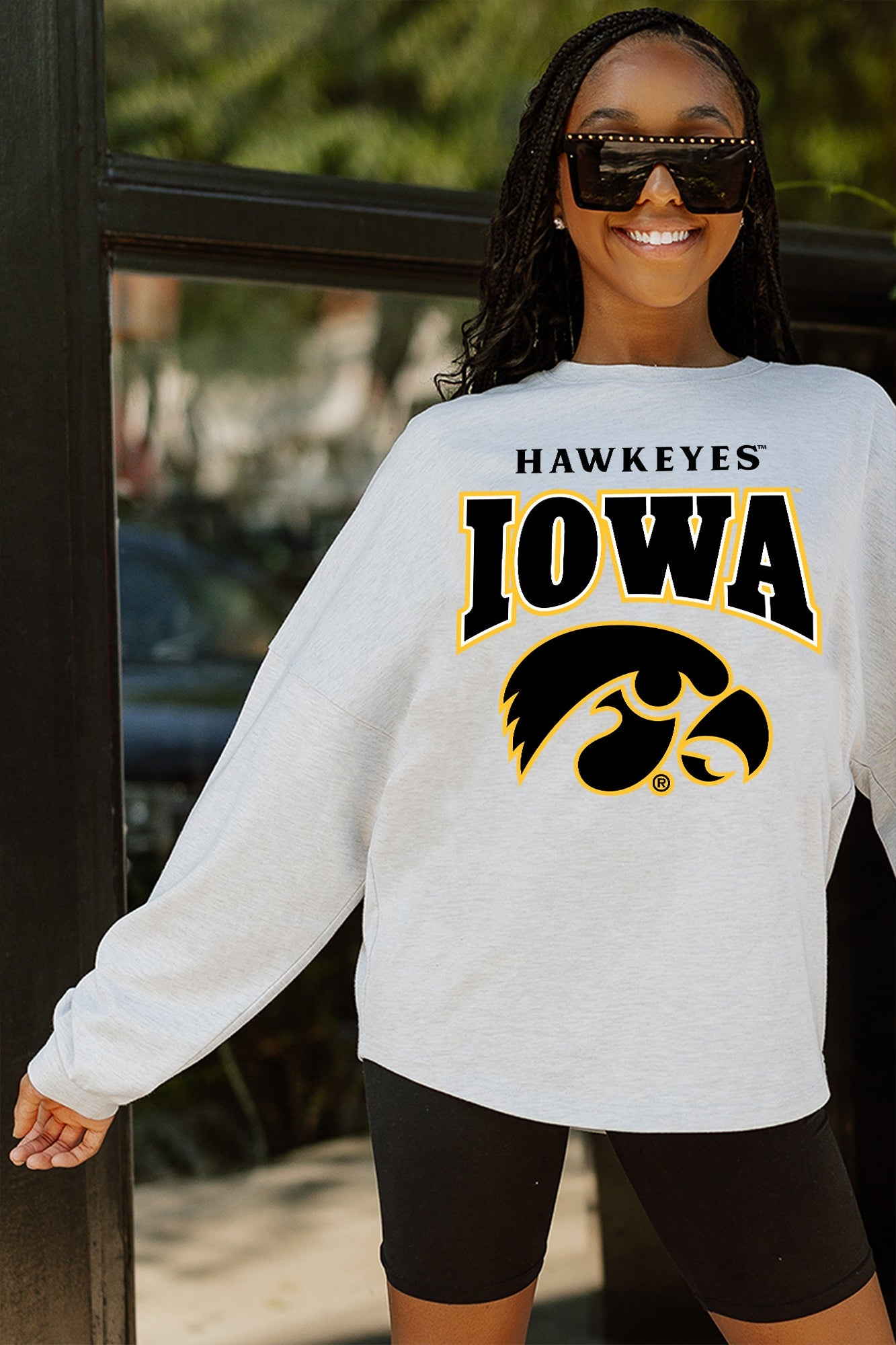 IOWA HAWKEYES FIGHTING SPIRIT DROP SHOULDER LONG SLEEVE TEE WITH RIBBED NECKLINE AND CUFFS