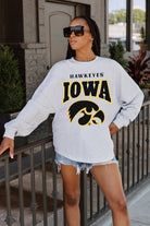 IOWA HAWKEYES FIGHTING SPIRIT DROP SHOULDER LONG SLEEVE TEE WITH RIBBED NECKLINE AND CUFFS