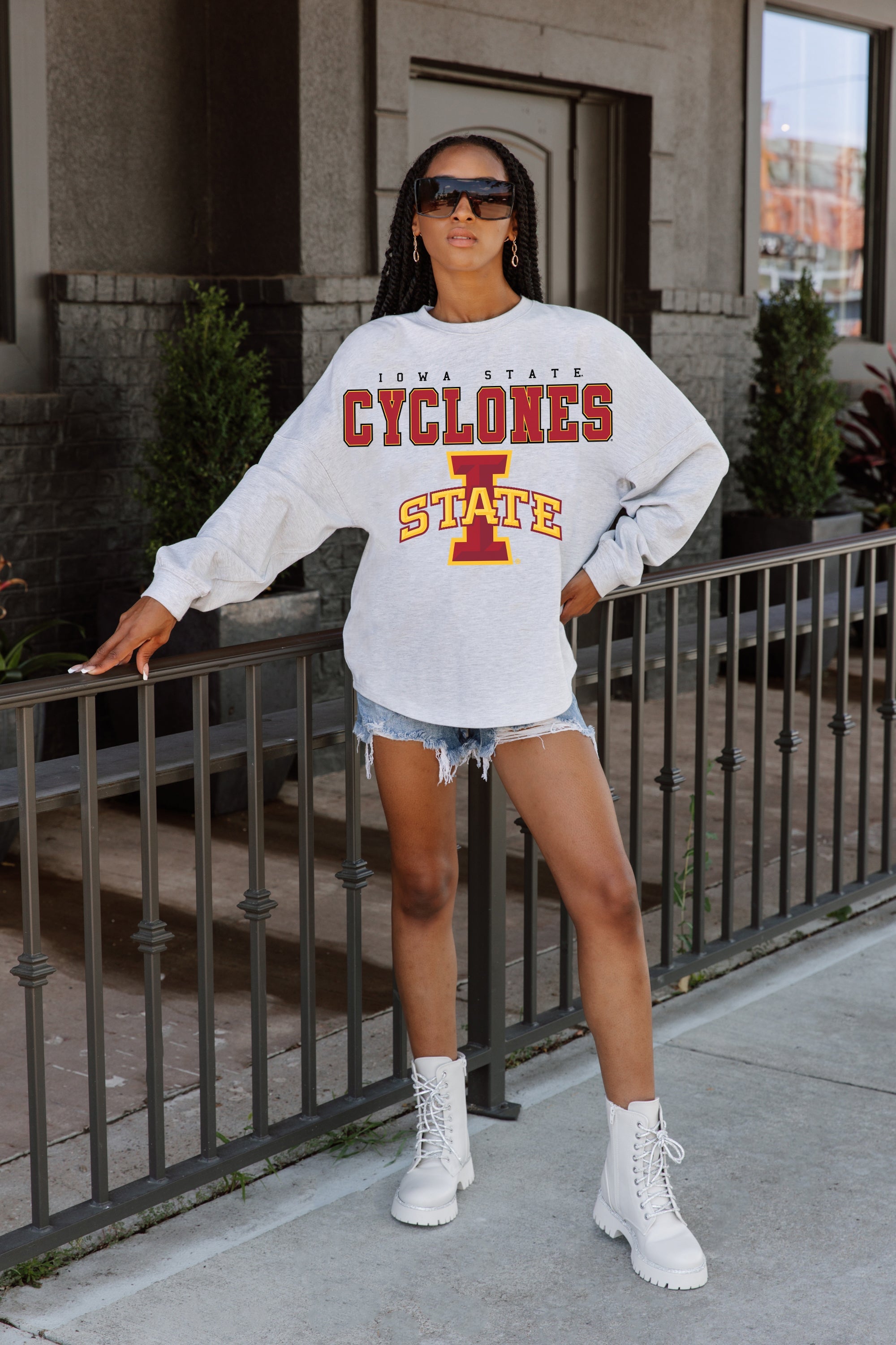 IOWA STATE CYCLONES BIG GOALS DROP SHOULDER LONG SLEEVE TEE WITH RIBBED NECKLINE AND CUFFS