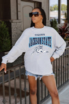 JACKSON STATE TIGERS FIGHTING SPIRIT DROP SHOULDER LONG SLEEVE TEE WITH RIBBED NECKLINE AND CUFFS