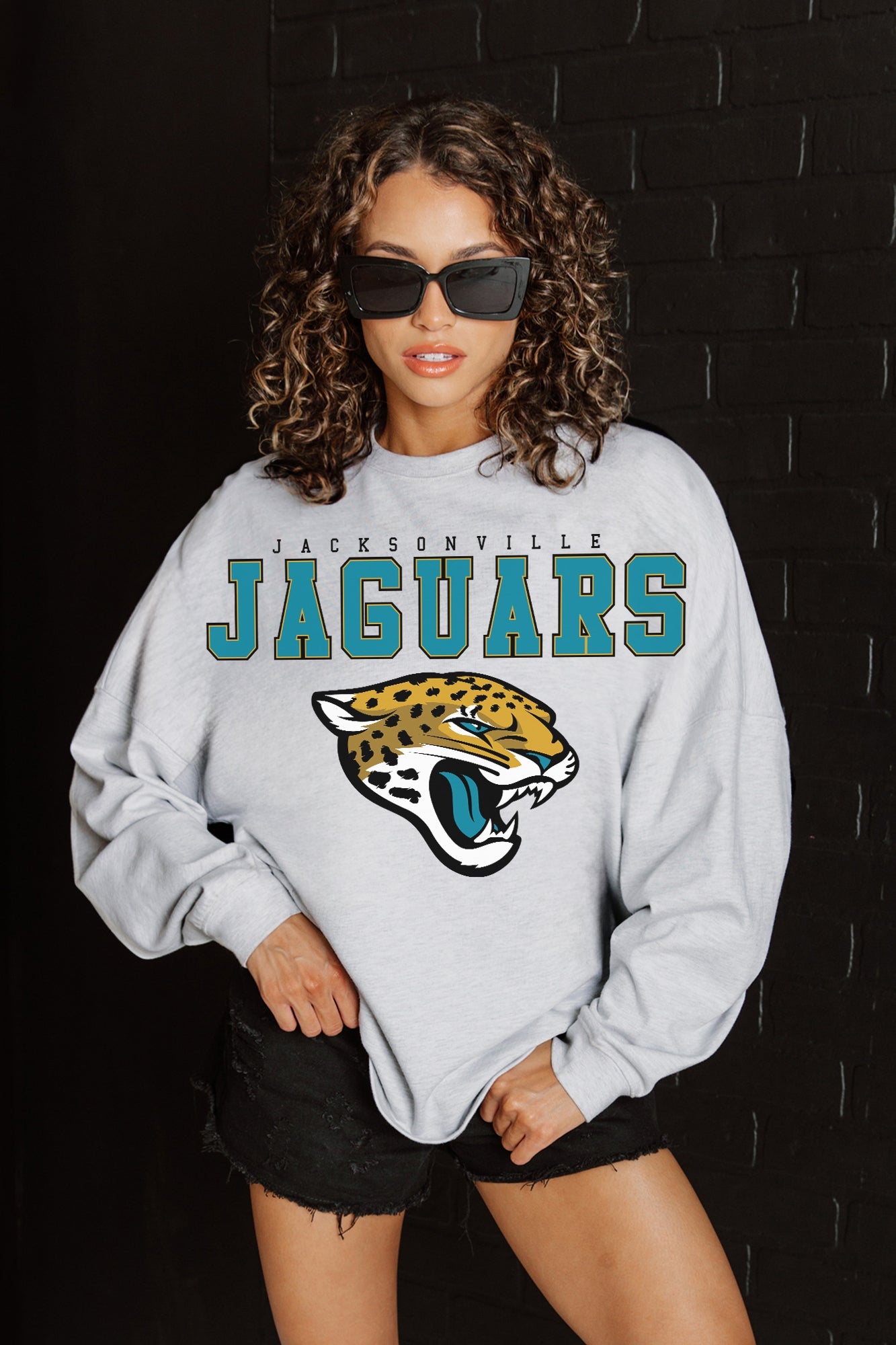 JACKSONVILLE JAGUARS BIG GOALS RELAXED FIT HEATHERED LONG SLEEVE FRENCH TERRY PULLOVER