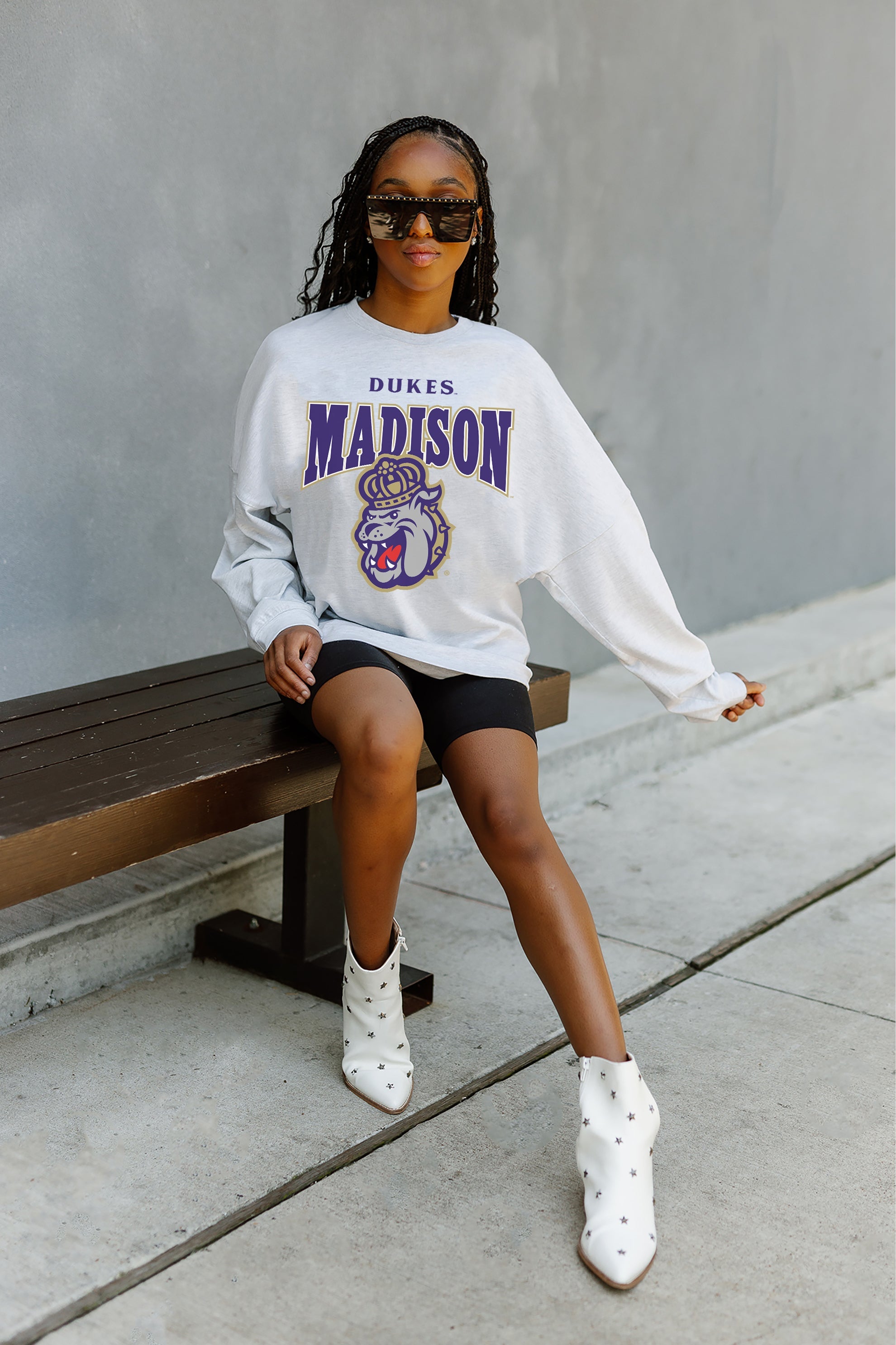 JAMES MADISON DUKES FIGHTING SPIRIT DROP SHOULDER LONG SLEEVE TEE WITH RIBBED NECKLINE AND CUFFS