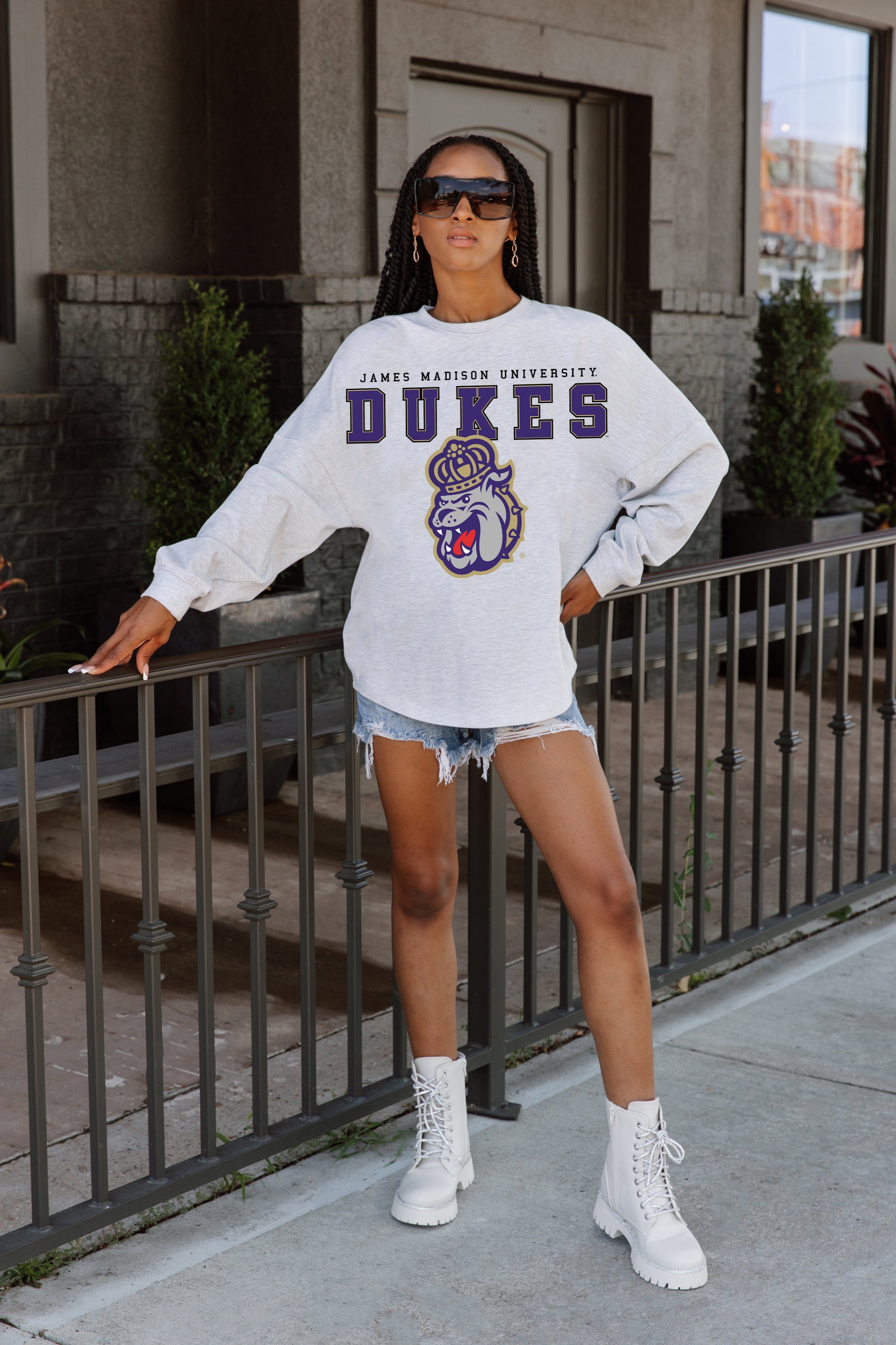 JAMES MADISON DUKES BIG GOALS DROP SHOULDER LONG SLEEVE TEE WITH RIBBED NECKLINE AND CUFFS