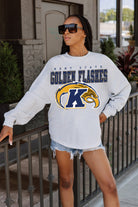 KENT STATE GOLDEN FLASHES BIG GOALS DROP SHOULDER LONG SLEEVE TEE WITH RIBBED NECKLINE AND CUFFS