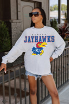 KANSAS JAYHAWKS BIG GOALS DROP SHOULDER LONG SLEEVE TEE WITH RIBBED NECKLINE AND CUFFS