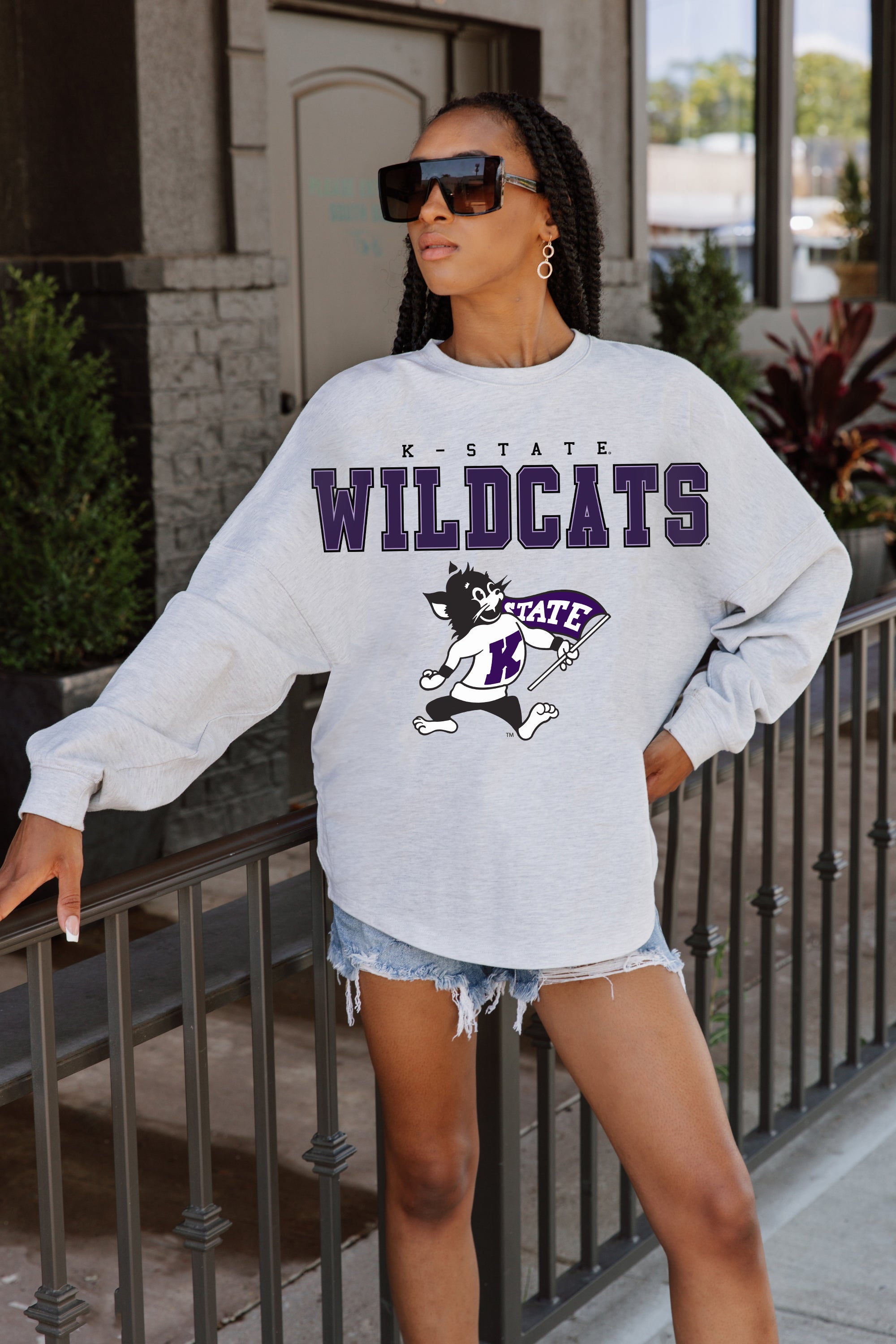 KANSAS STATE WILDCATS BIG GOALS DROP SHOULDER LONG SLEEVE TEE WITH RIBBED NECKLINE AND CUFFS