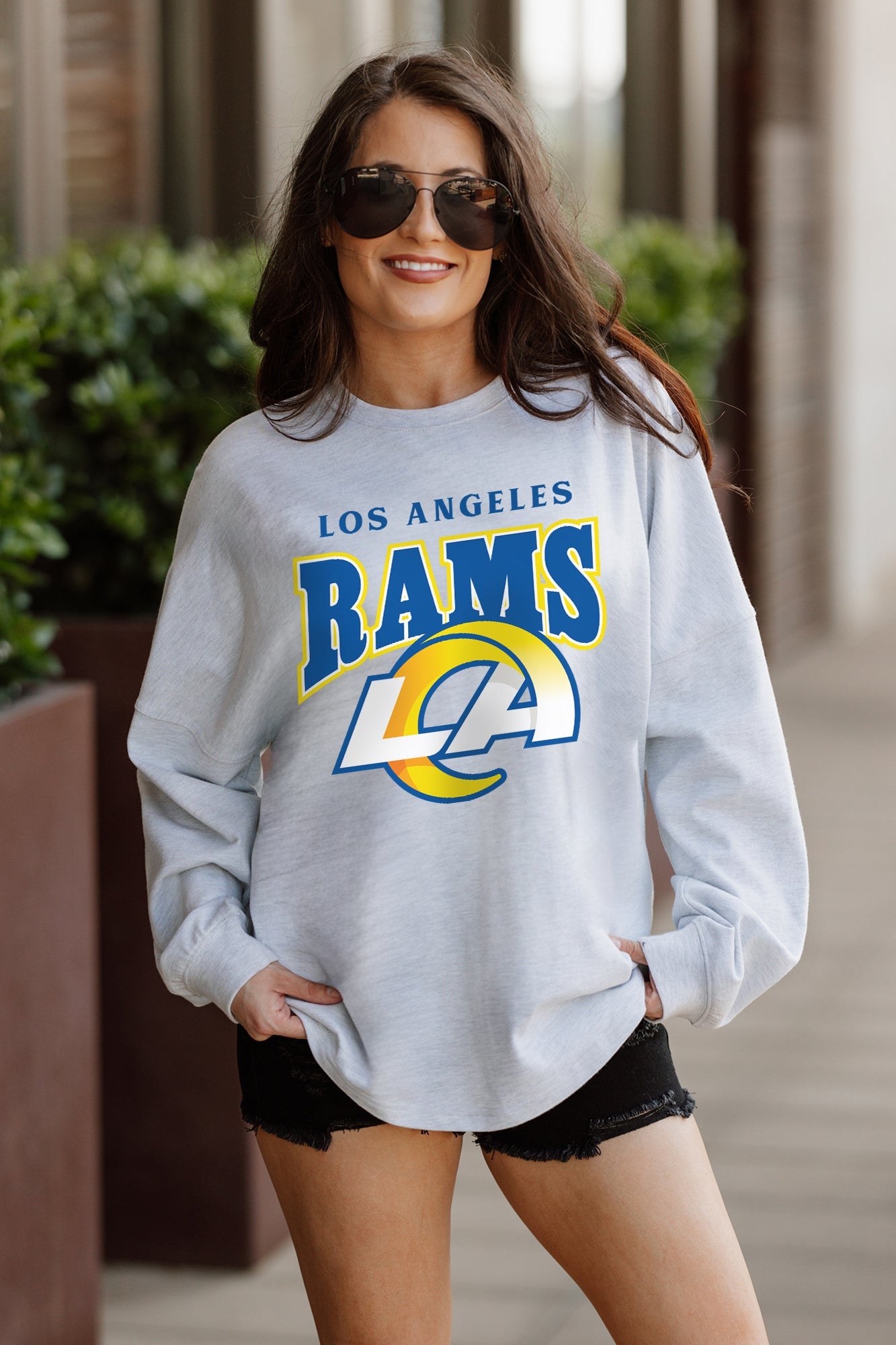 LOS ANGELES RAMS FIGHTING SPIRIT RELAXED FIT HEATHERED LONG SLEEVE FRENCH TERRY PULLOVER