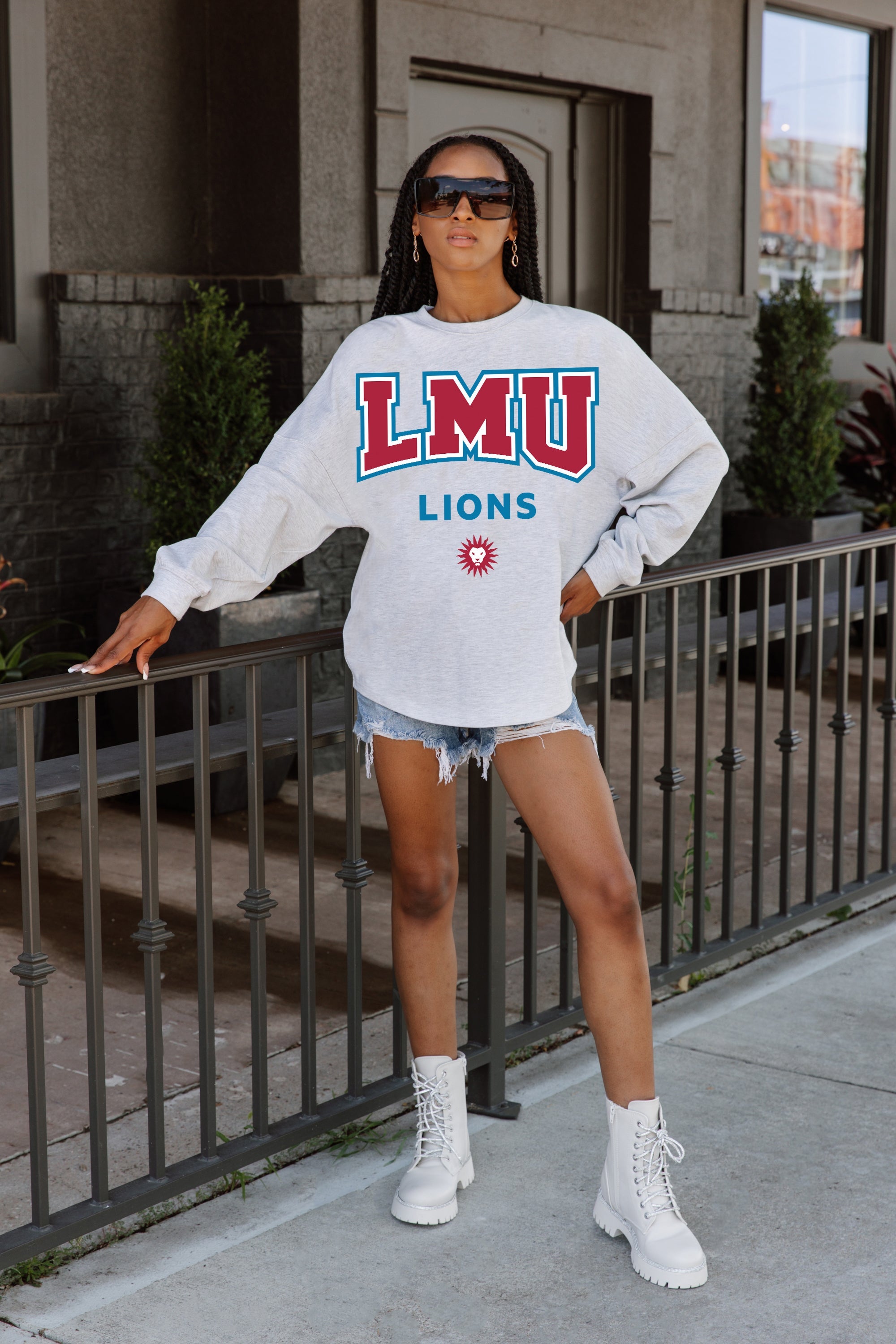 LOYOLA MARYMOUNT LIONS BIG GOALS DROP SHOULDER LONG SLEEVE TEE WITH RIBBED NECKLINE AND CUFFS