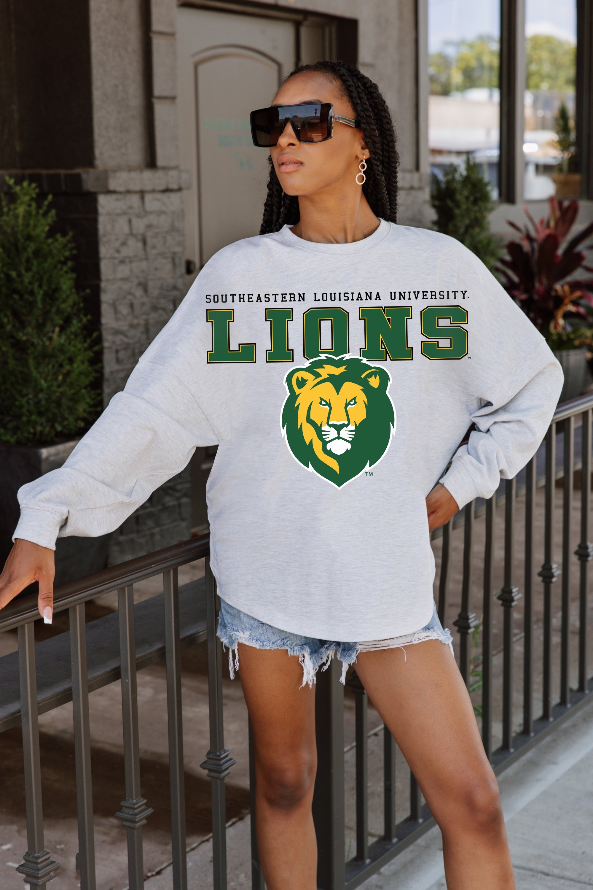 SOUTHEASTERN LOUISIANA LIONS BIG GOALS DROP SHOULDER LONG SLEEVE TEE WITH RIBBED NECKLINE AND CUFFS