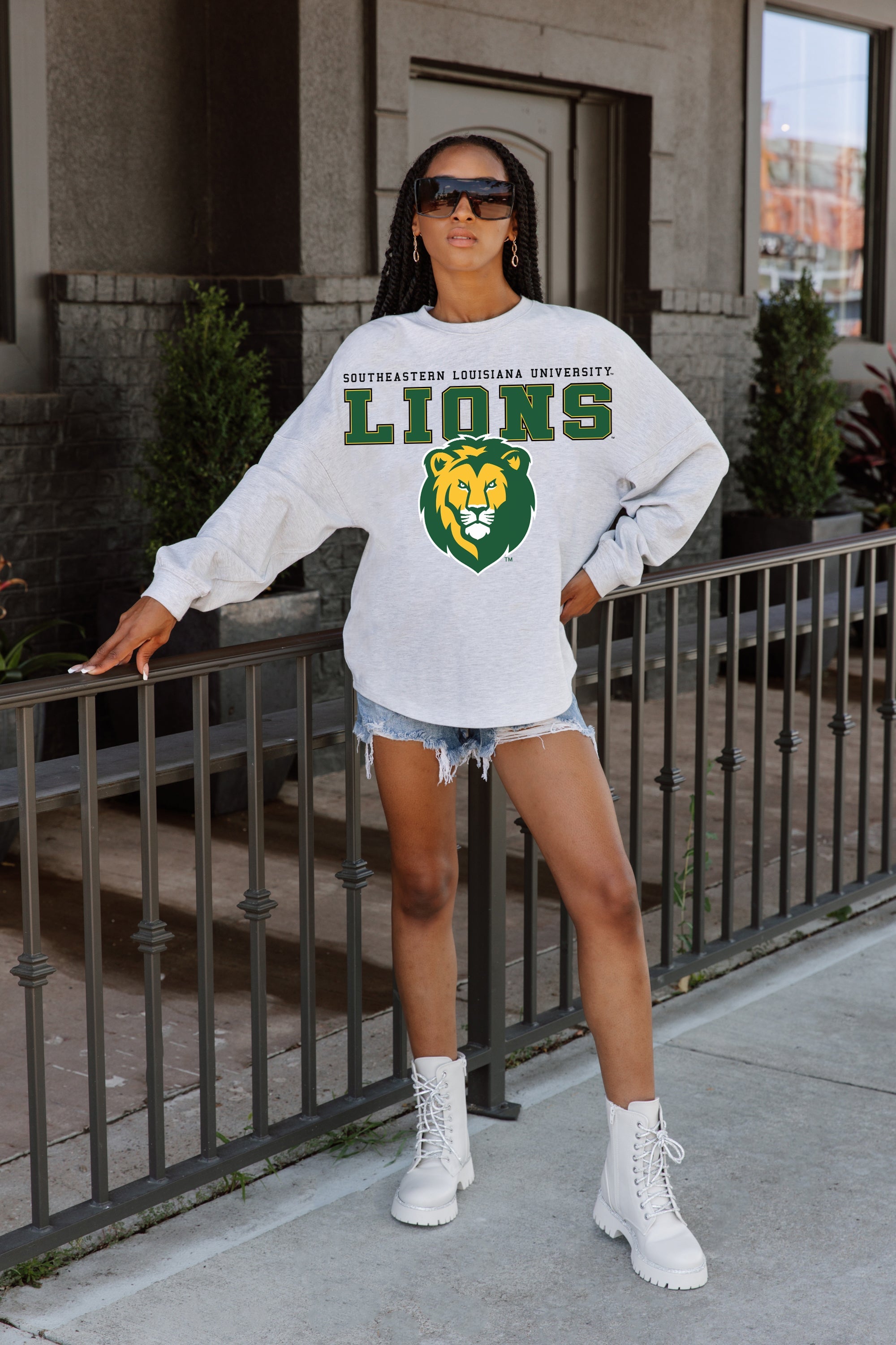 SOUTHEASTERN LOUISIANA LIONS BIG GOALS DROP SHOULDER LONG SLEEVE TEE WITH RIBBED NECKLINE AND CUFFS