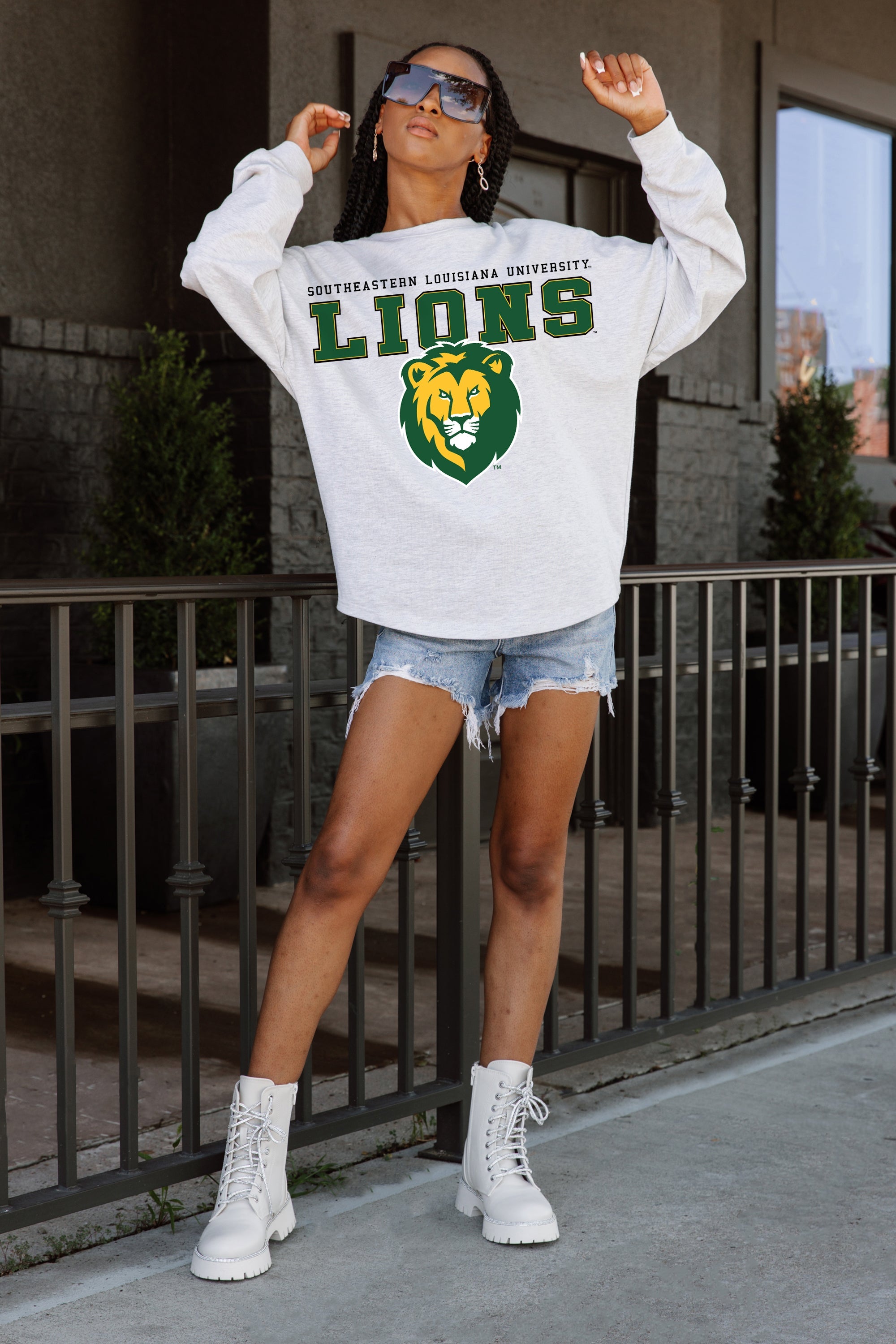 SOUTHEASTERN LOUISIANA LIONS BIG GOALS DROP SHOULDER LONG SLEEVE TEE WITH RIBBED NECKLINE AND CUFFS