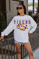 LSU TIGERS BIG GOALS DROP SHOULDER LONG SLEEVE TEE WITH RIBBED NECKLINE AND CUFFS