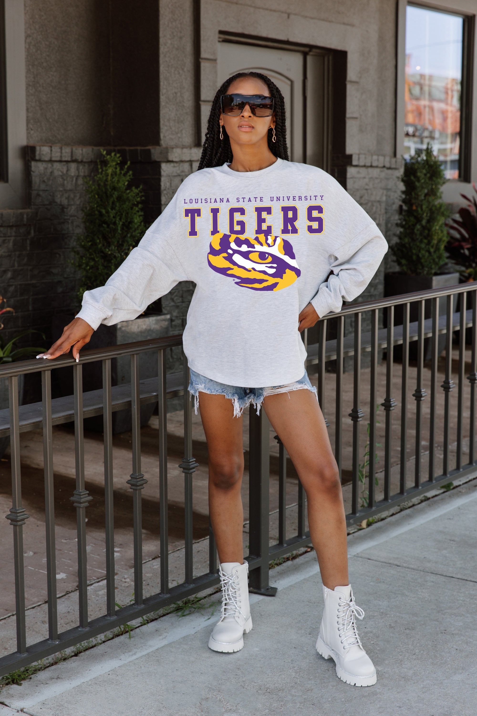 LSU TIGERS BIG GOALS DROP SHOULDER LONG SLEEVE TEE WITH RIBBED NECKLINE AND CUFFS