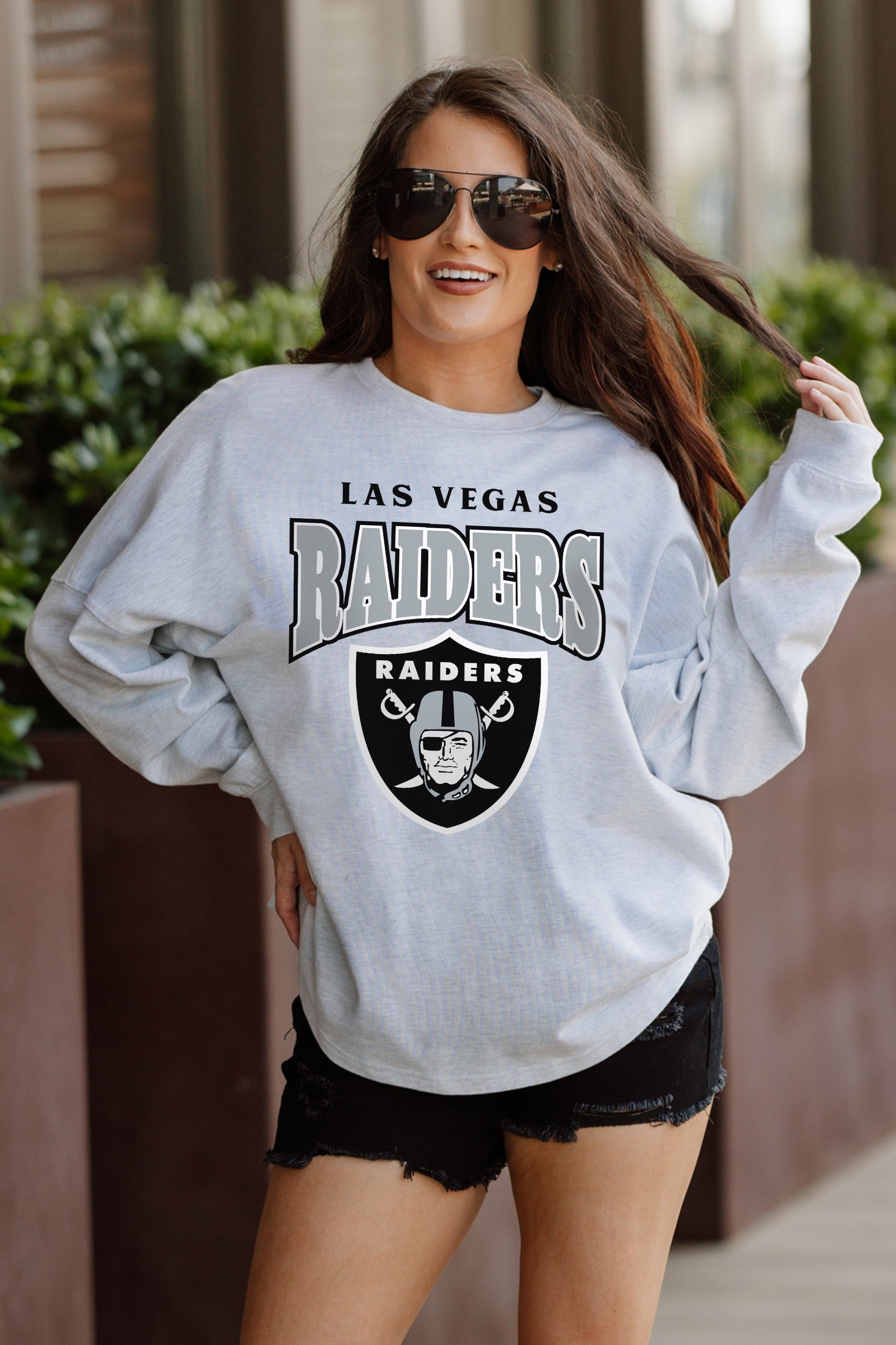 LAS VEGAS RAIDERS FIGHTING SPIRIT RELAXED FIT HEATHERED LONG SLEEVE FRENCH TERRY PULLOVER