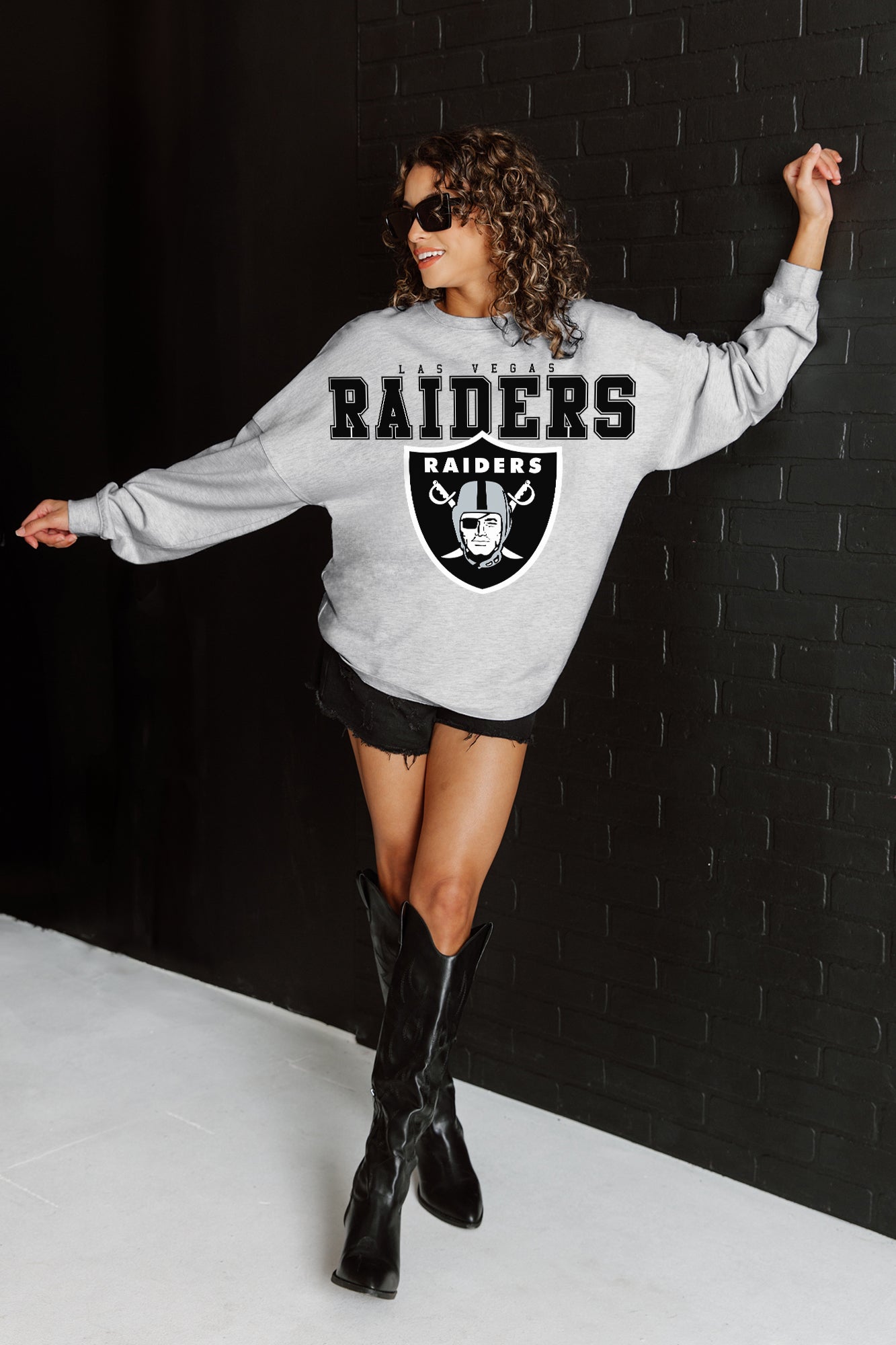 LAS VEGAS RAIDERS BIG GOALS RELAXED FIT HEATHERED LONG SLEEVE FRENCH TERRY PULLOVER