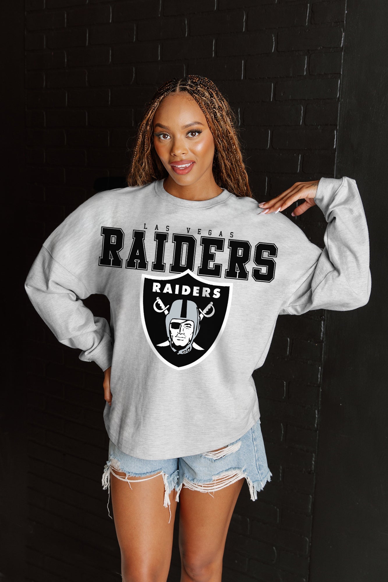 LAS VEGAS RAIDERS BIG GOALS RELAXED FIT HEATHERED LONG SLEEVE FRENCH TERRY PULLOVER