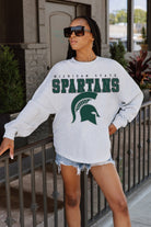 MICHIGAN STATE SPARTANS BIG GOALS DROP SHOULDER LONG SLEEVE TEE WITH RIBBED NECKLINE AND CUFFS