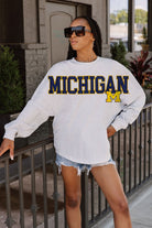 MICHIGAN WOLVERINES READY TO RALLY RELAXED FIT HEATHERED LONG SLEEVE FRENCH TERRY PULLOVER