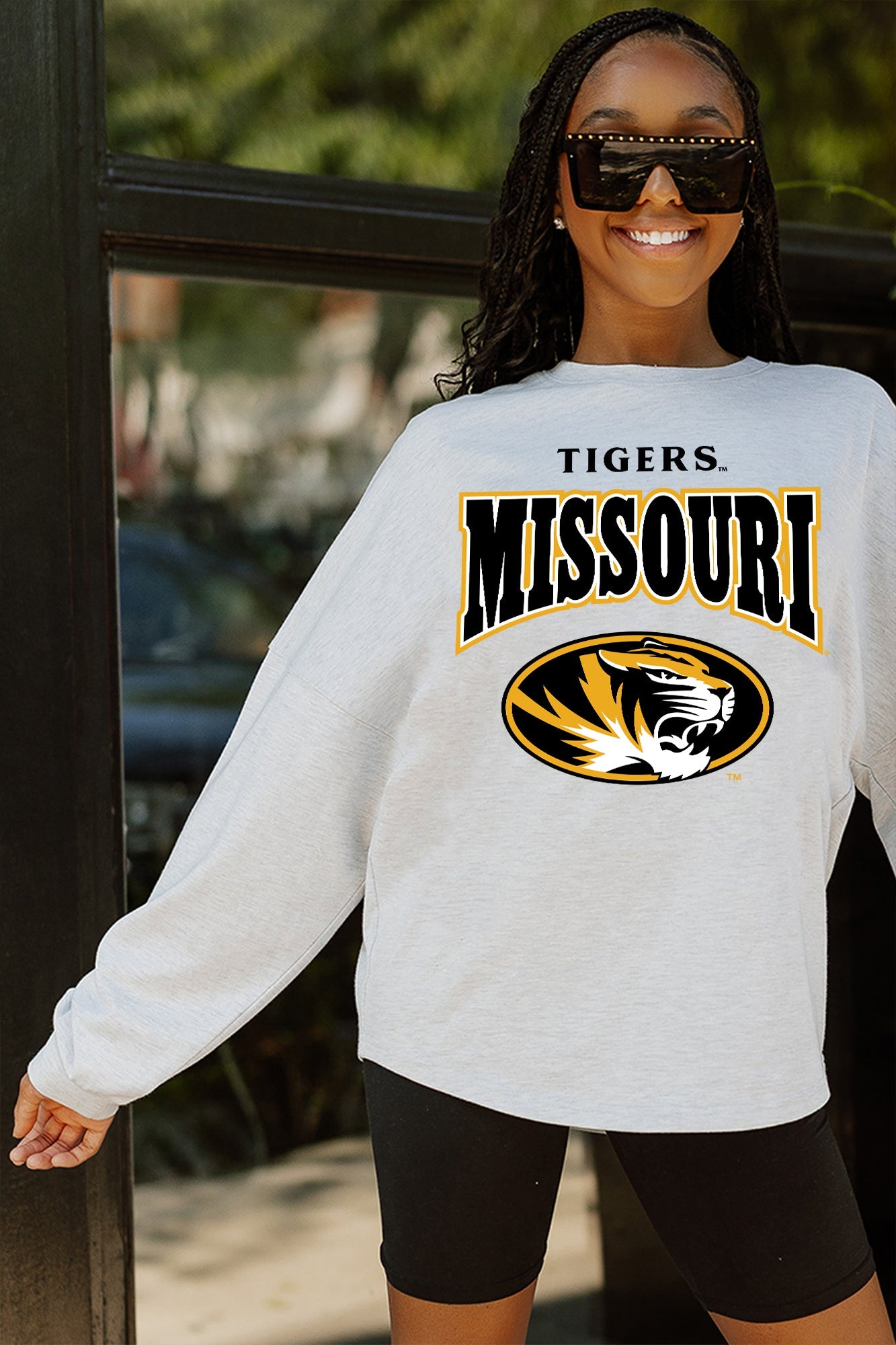 MISSOURI TIGERS FIGHTING SPIRIT DROP SHOULDER LONG SLEEVE TEE WITH RIBBED NECKLINE AND CUFFS