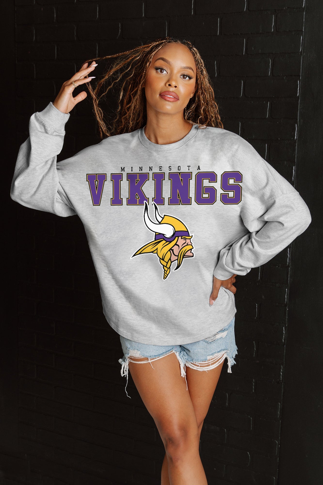 MINNESOTA VIKINGS BIG GOALS RELAXED FIT HEATHERED LONG SLEEVE FRENCH TERRY PULLOVER