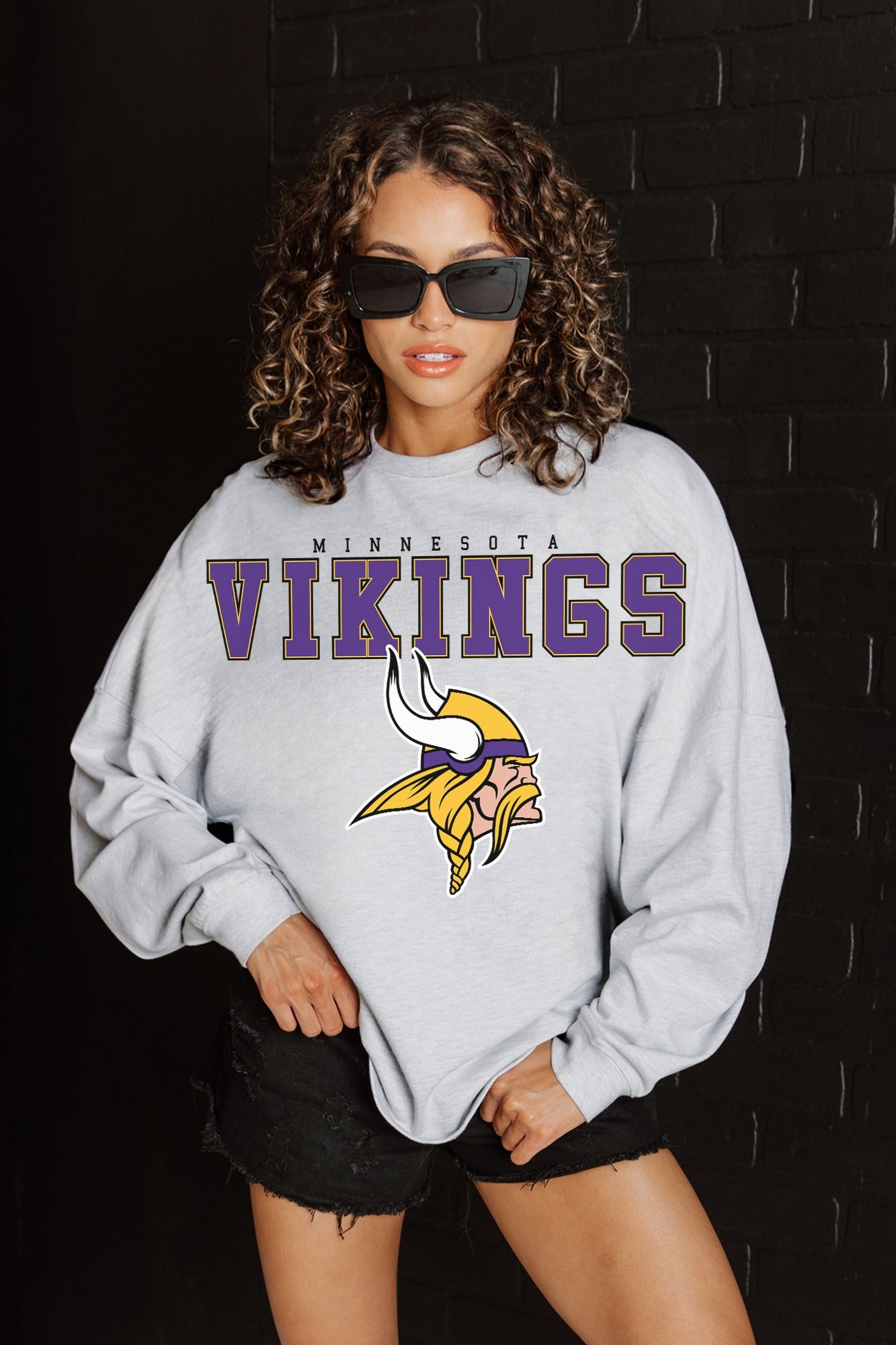 MINNESOTA VIKINGS BIG GOALS RELAXED FIT HEATHERED LONG SLEEVE FRENCH TERRY PULLOVER