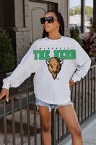 MARSHALL THUNDERING HERD BIG GOALS DROP SHOULDER LONG SLEEVE TEE WITH RIBBED NECKLINE AND CUFFS