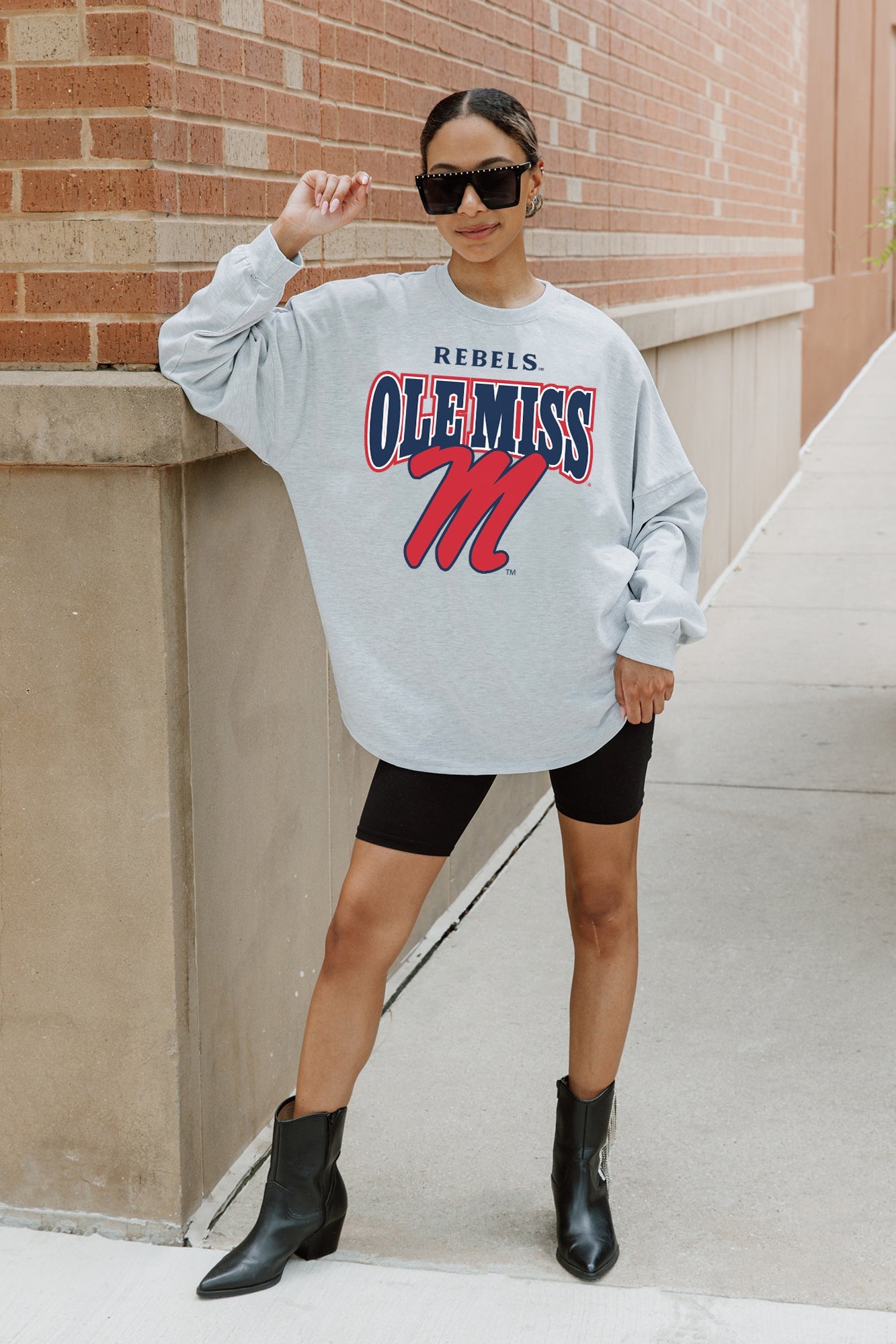 OLE MISS REBELS FIGHTING SPIRIT DROP SHOULDER LONG SLEEVE TEE WITH RIBBED NECKLINE AND CUFFS