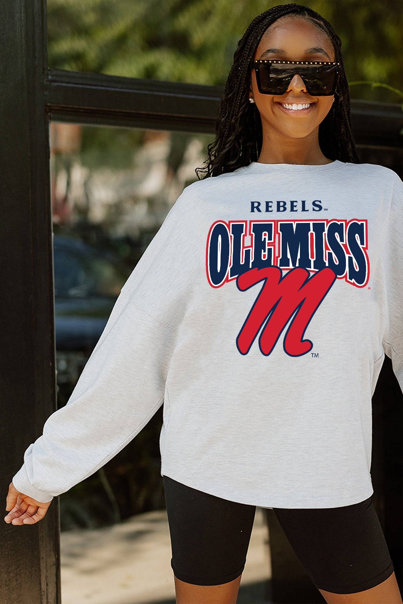 OLE MISS REBELS FIGHTING SPIRIT DROP SHOULDER LONG SLEEVE TEE WITH RIBBED NECKLINE AND CUFFS