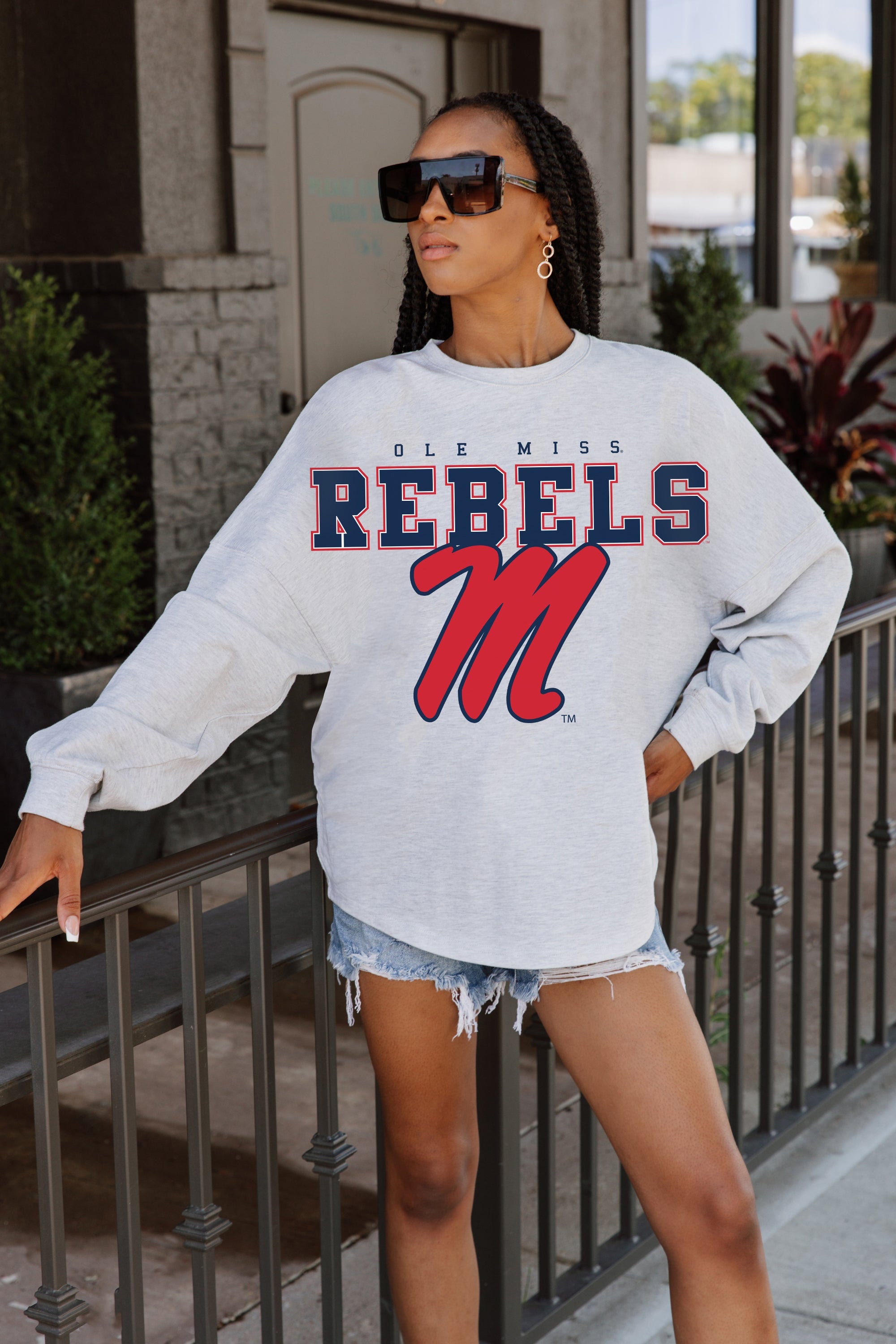 OLE MISS REBELS BIG GOALS DROP SHOULDER LONG SLEEVE TEE WITH RIBBED NECKLINE AND CUFFS