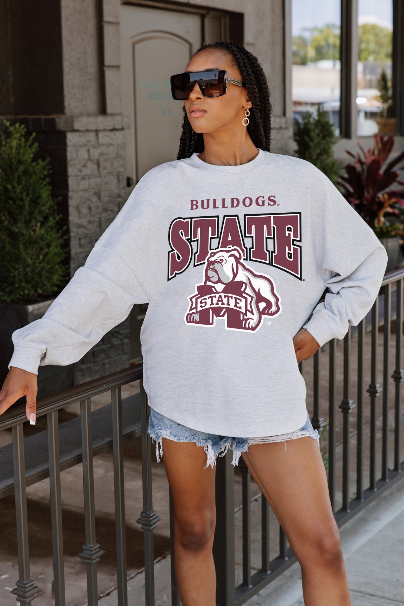 MISSISSIPPI STATE BULLDOGS FIGHTING SPIRIT DROP SHOULDER LONG SLEEVE TEE WITH RIBBED NECKLINE AND CUFFS