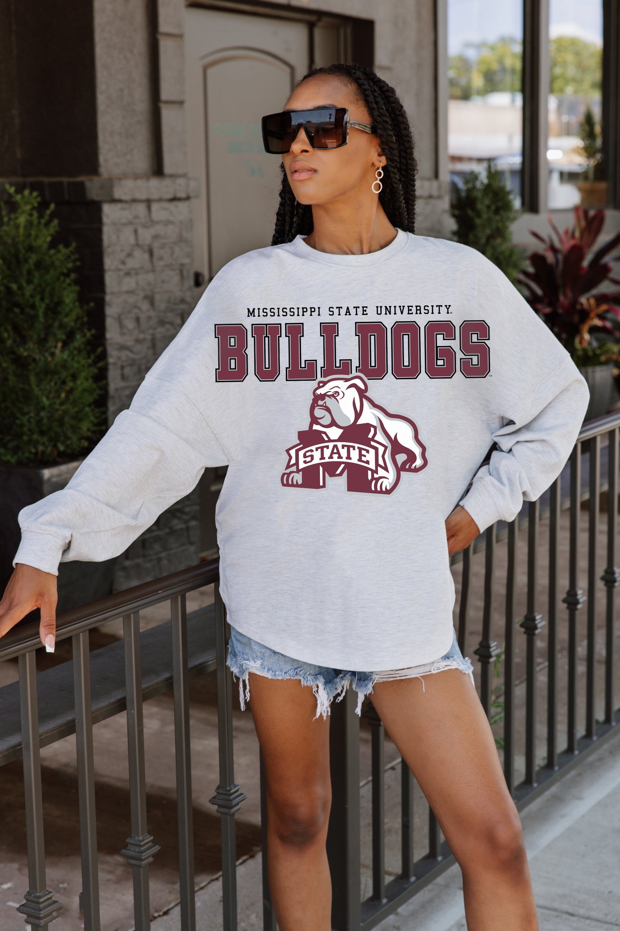 MISSISSIPPI STATE BULLDOGS BIG GOALS DROP SHOULDER LONG SLEEVE TEE WITH RIBBED NECKLINE AND CUFFS