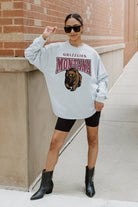 MONTANA GRIZZLIES FIGHTING SPIRIT DROP SHOULDER LONG SLEEVE TEE WITH RIBBED NECKLINE AND CUFFS