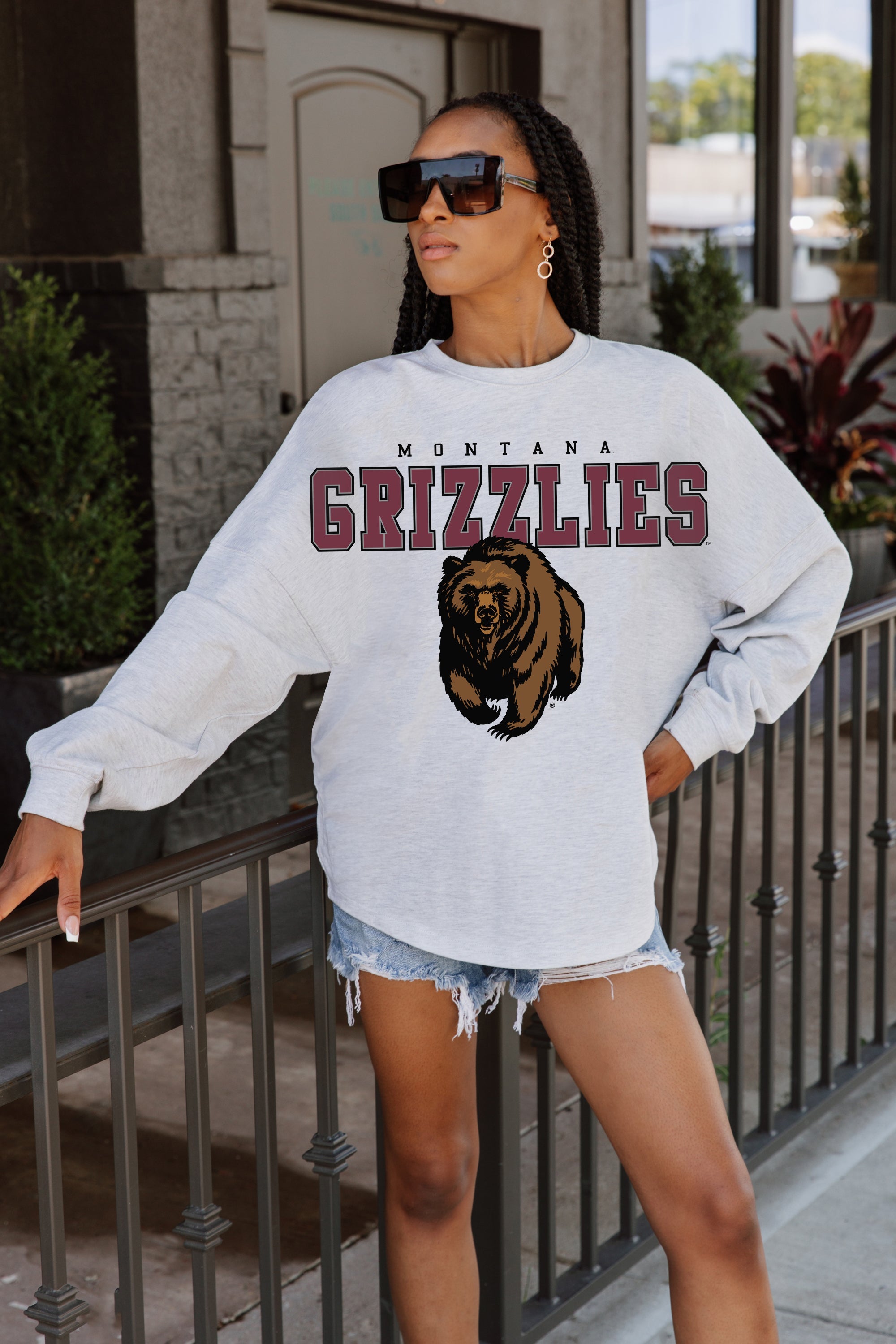 MONTANA GRIZZLIES BIG GOALS DROP SHOULDER LONG SLEEVE TEE WITH RIBBED NECKLINE AND CUFFS