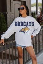 MONTANA STATE BOBCATS BIG GOALS DROP SHOULDER LONG SLEEVE TEE WITH RIBBED NECKLINE AND CUFFS