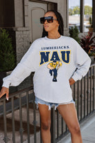 NORTHERN ARIZONA LUMBERJACKS FIGHTING SPIRIT DROP SHOULDER LONG SLEEVE TEE WITH RIBBED NECKLINE AND CUFFS