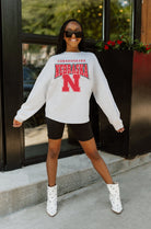 NEBRASKA CORNHUSKERS FIGHTING SPIRIT DROP SHOULDER LONG SLEEVE TEE WITH RIBBED NECKLINE AND CUFFS