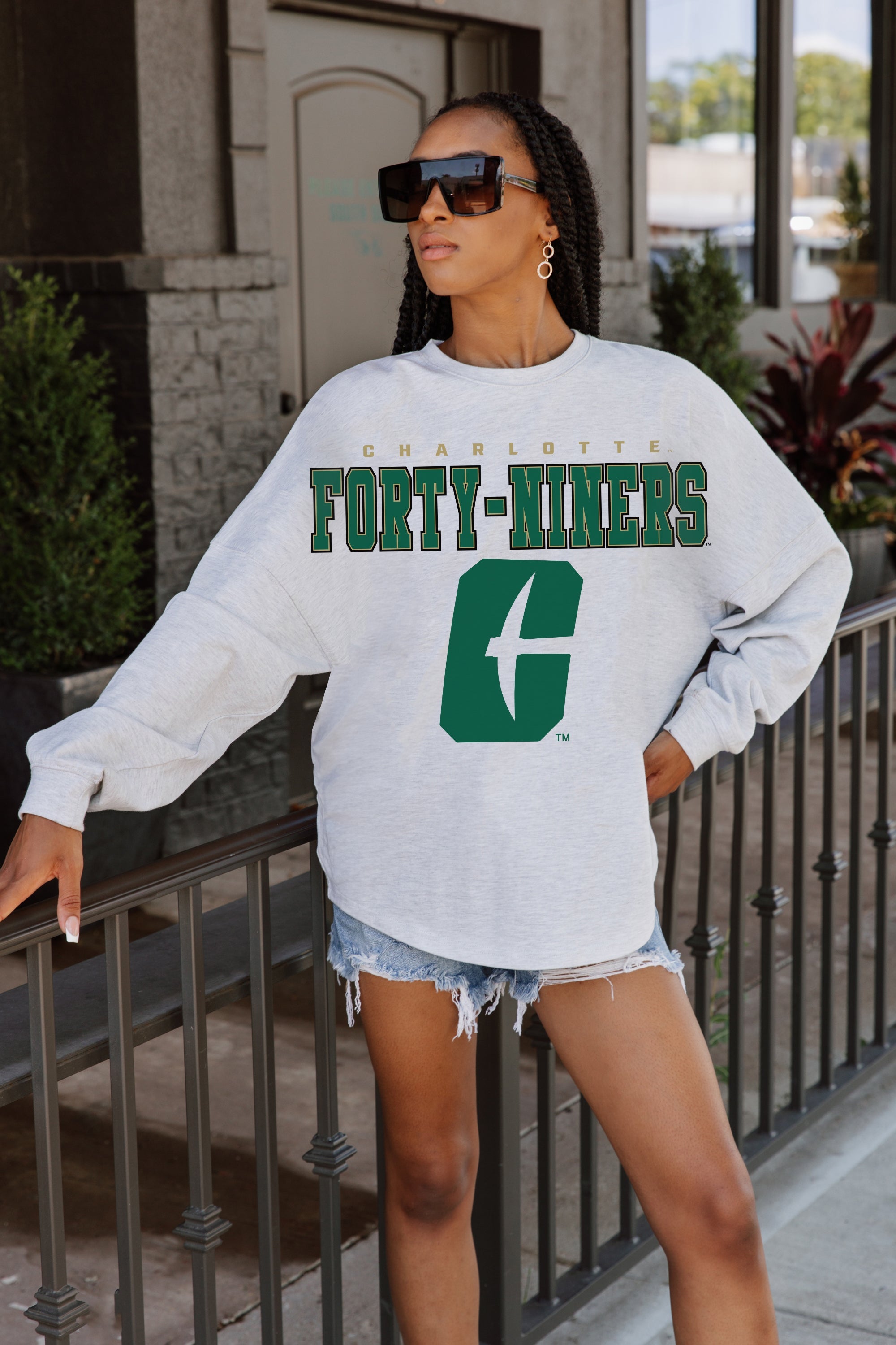 CHARLOTTE 49ERS BIG GOALS DROP SHOULDER LONG SLEEVE TEE WITH RIBBED NECKLINE AND CUFFS