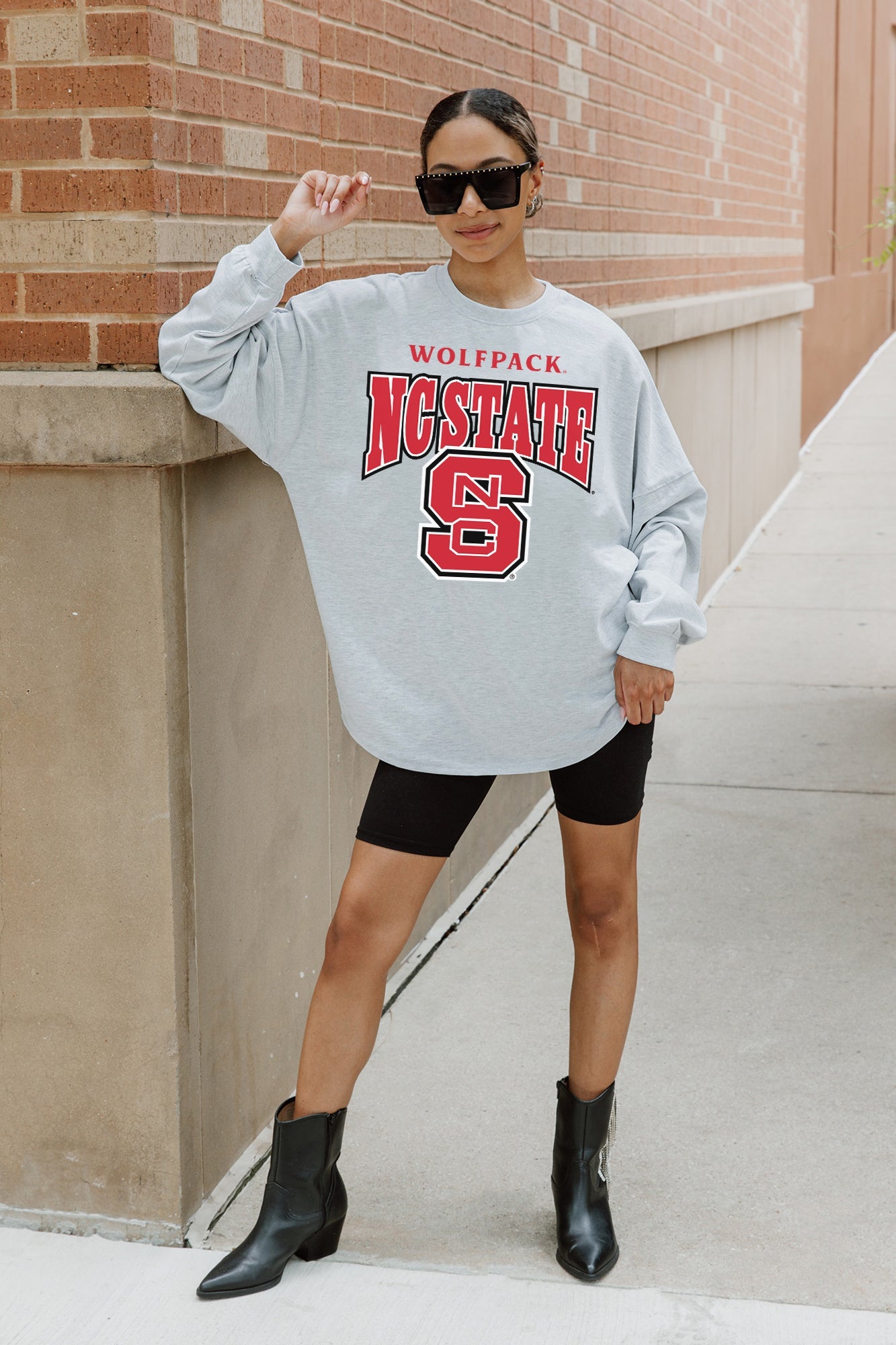 NORTH CAROLINA STATE WOLFPACK FIGHTING SPIRIT DROP SHOULDER LONG SLEEVE TEE WITH RIBBED NECKLINE AND CUFFS