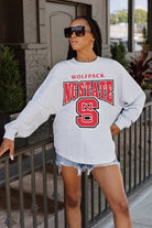 NORTH CAROLINA STATE WOLFPACK FIGHTING SPIRIT DROP SHOULDER LONG SLEEVE TEE WITH RIBBED NECKLINE AND CUFFS