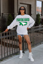 NORTH DAKOTA FIGHTING HAWKS BIG GOALS DROP SHOULDER LONG SLEEVE TEE WITH RIBBED NECKLINE AND CUFFS