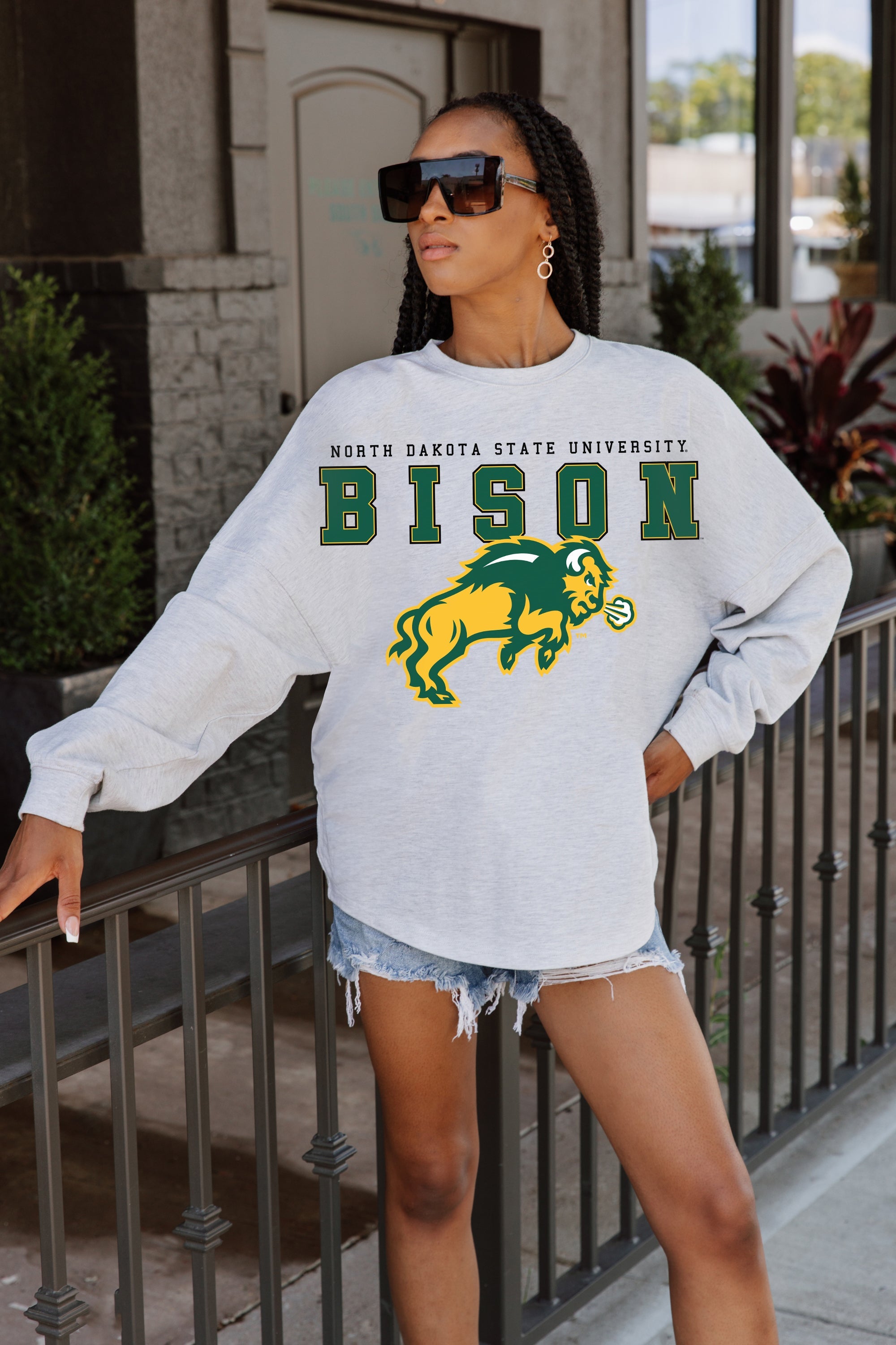 NORTH DAKOTA STATE BISON BIG GOALS DROP SHOULDER LONG SLEEVE TEE WITH RIBBED NECKLINE AND CUFFS