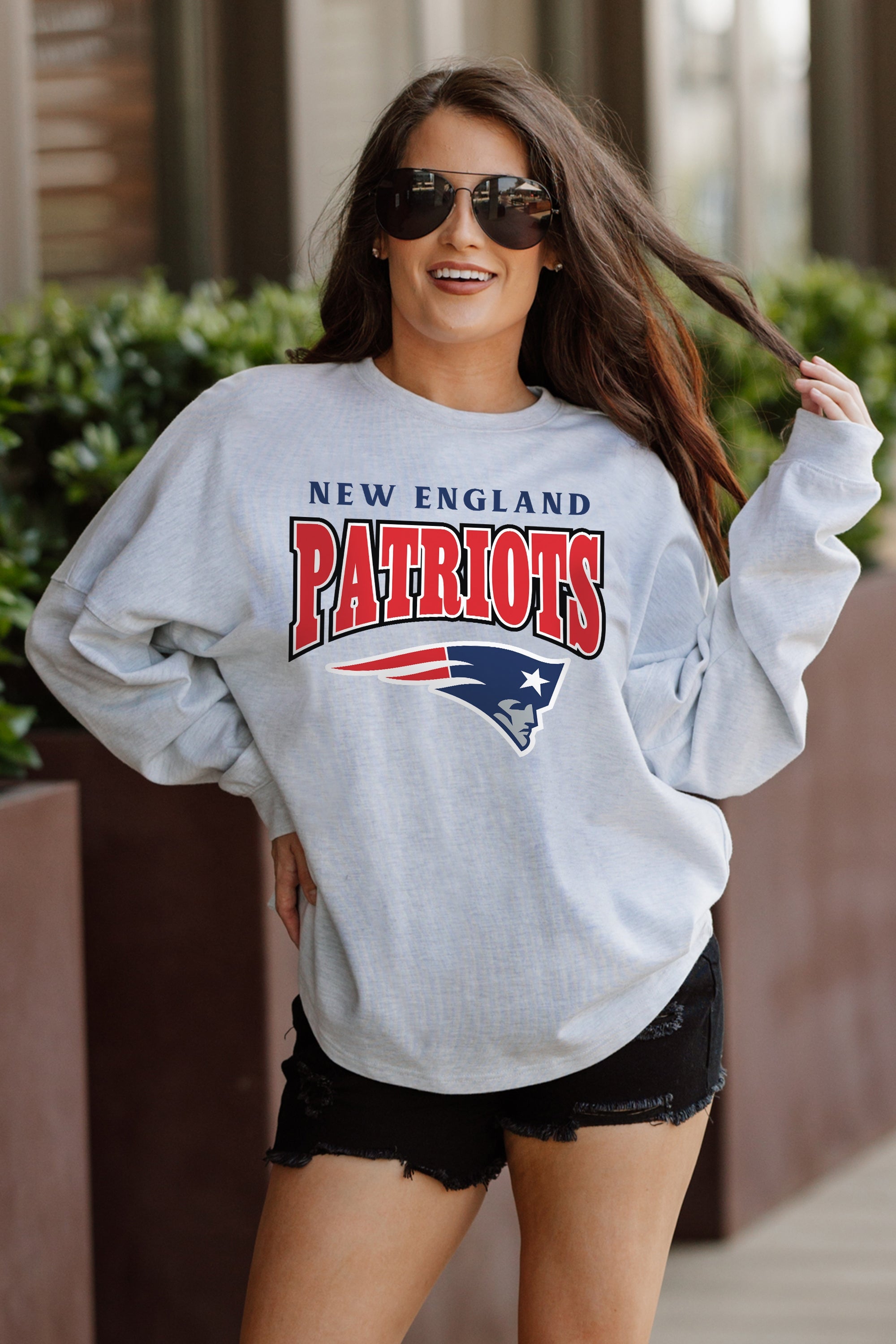 NEW ENGLAND PATRIOTS FIGHTING SPIRIT RELAXED FIT HEATHERED LONG SLEEVE FRENCH TERRY PULLOVER