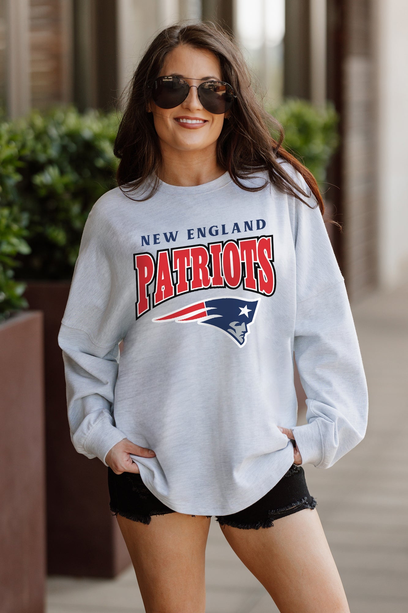 NEW ENGLAND PATRIOTS FIGHTING SPIRIT RELAXED FIT HEATHERED LONG SLEEVE FRENCH TERRY PULLOVER