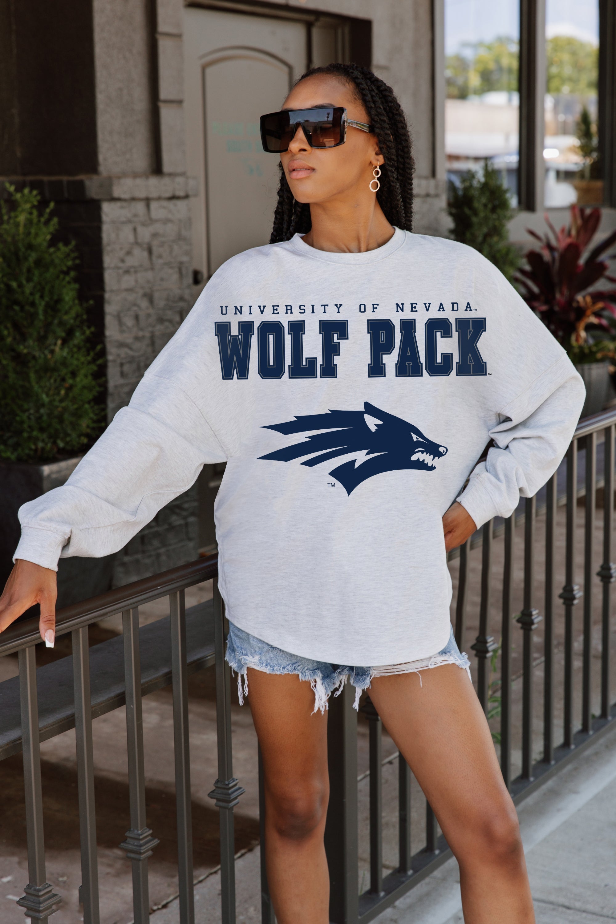 NEVADA WOLF PACK BIG GOALS DROP SHOULDER LONG SLEEVE TEE WITH RIBBED NECKLINE AND CUFFS