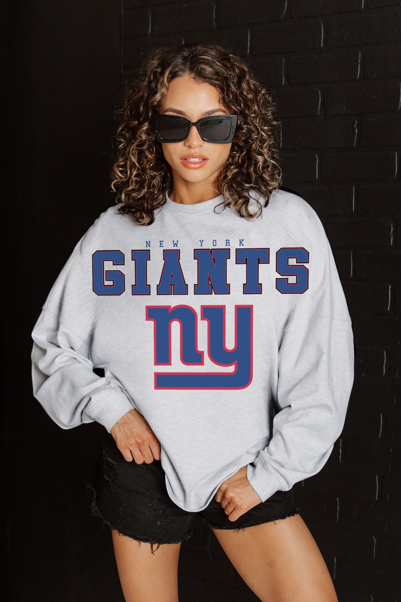 NEW YORK GIANTS BIG GOALS RELAXED FIT HEATHERED LONG SLEEVE FRENCH TERRY PULLOVER