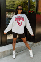 OKLAHOMA SOONERS FIGHTING SPIRIT DROP SHOULDER LONG SLEEVE TEE WITH RIBBED NECKLINE AND CUFFS