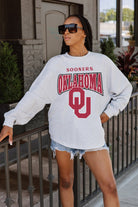 OKLAHOMA SOONERS FIGHTING SPIRIT DROP SHOULDER LONG SLEEVE TEE WITH RIBBED NECKLINE AND CUFFS